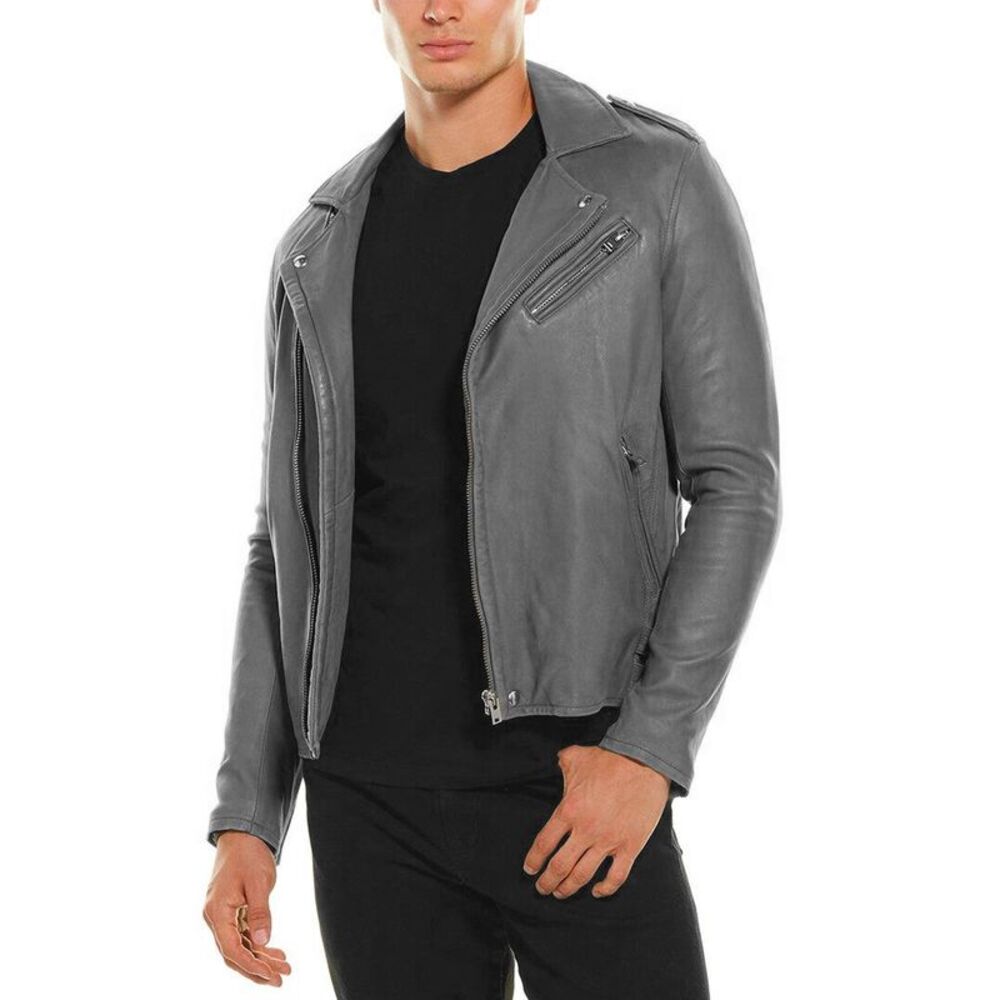 Iro Mens Adeo Lambskin Leather Jacket Large Dark Grey - NWT $1600